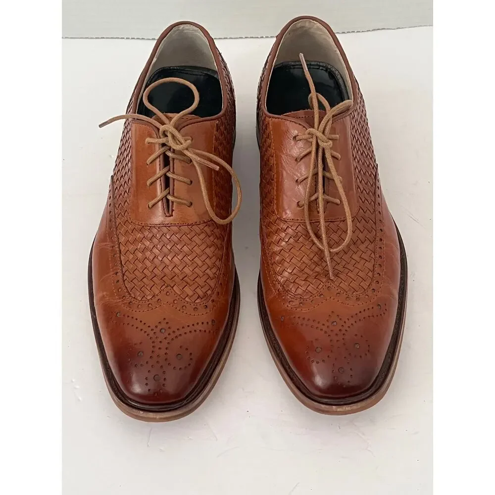 NWOT Men's Zanzara Tan Leather Wing Tip Basket Weave Oxford ZELC2174 Size 9